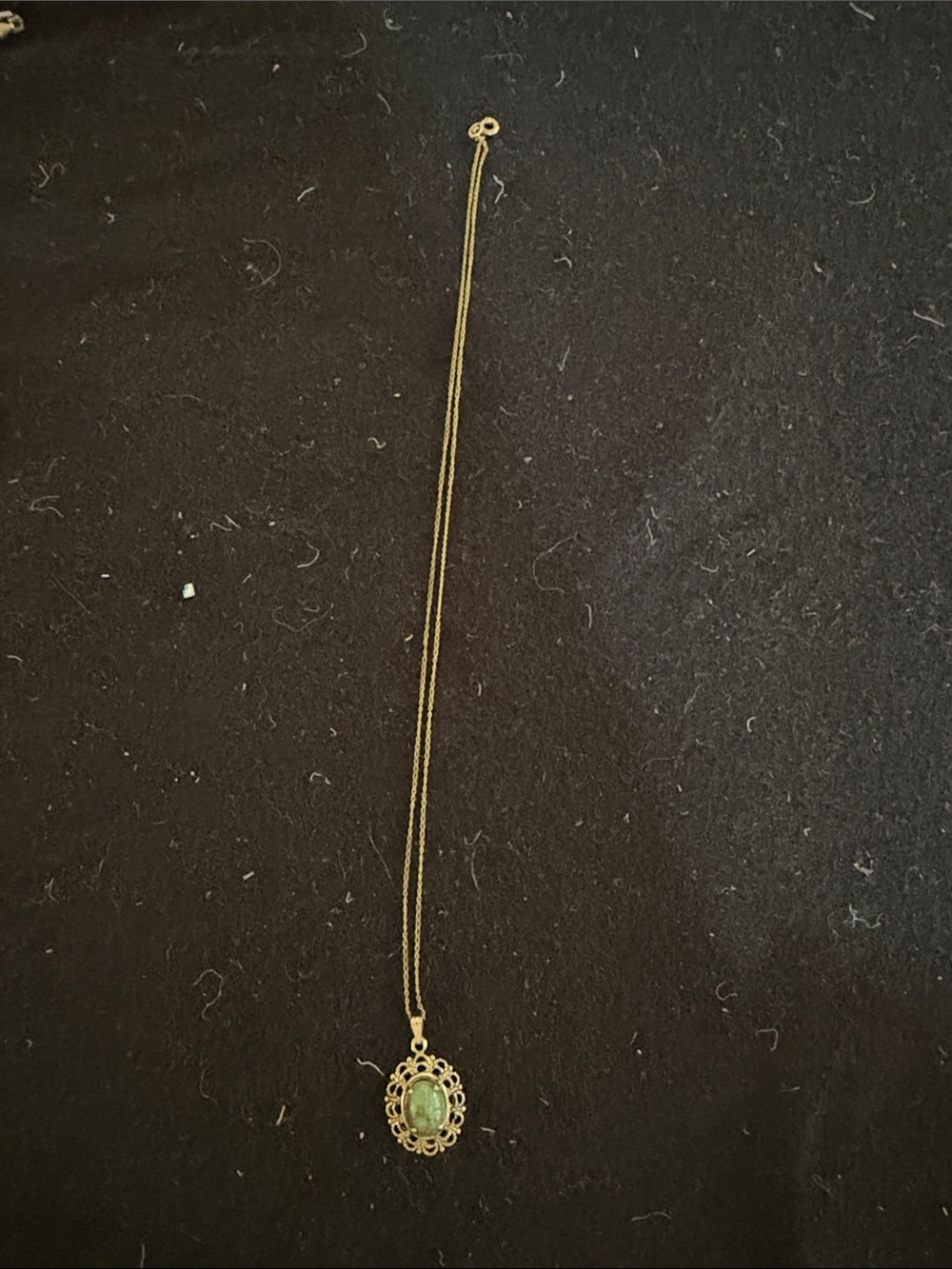 1/20 12K Gold Filigree Pendant Necklace with Green Stone - Women Jewelry